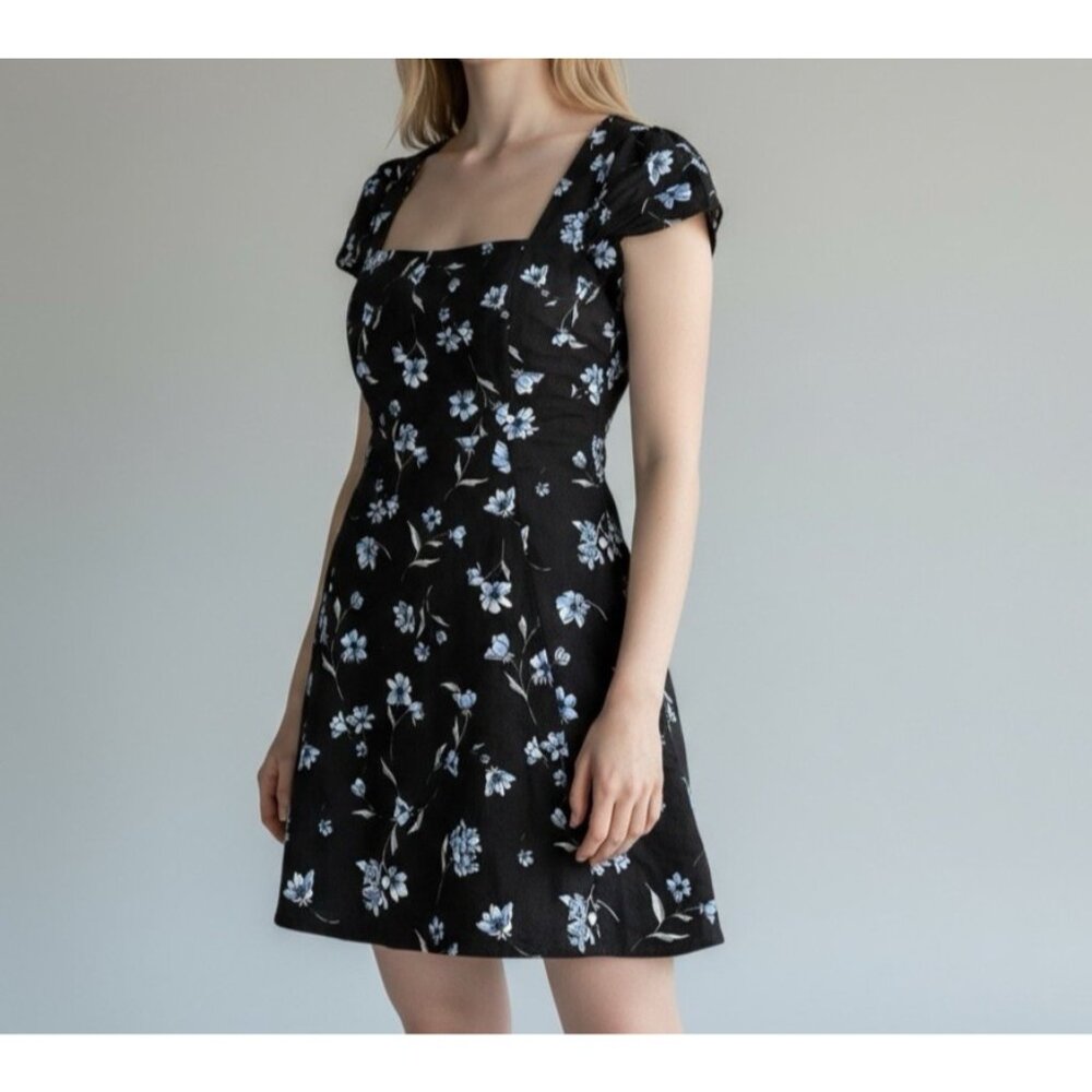 Forever 21 Black Blue Floral Cutout Mini Dress Size M